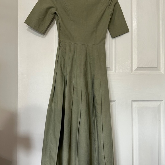 Vintage Laura Ashley Sage Green Linen Cotton Blend Pleated Dress - Picture 2 of 8